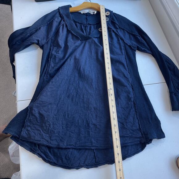 Soft Surroundings Sz L Navy Blue Long Sleeve Top Shirt Boho Cottage Core V Neck - Picture 11 of 12